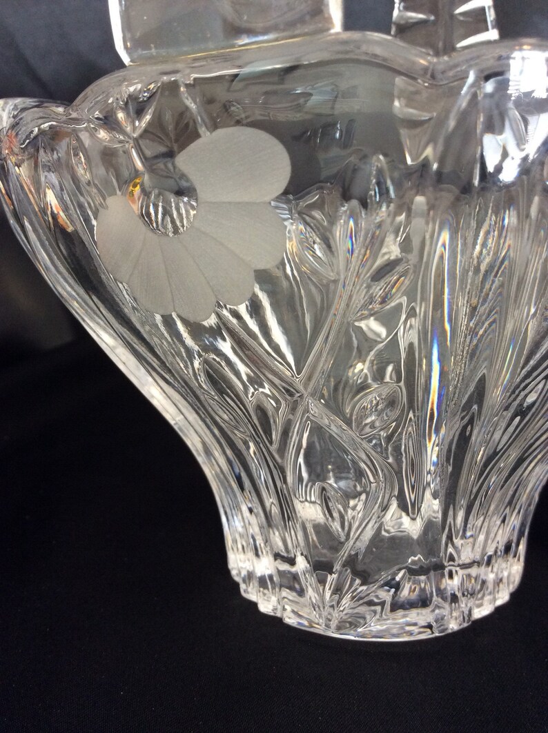 Crystal basket with diamond handle and etched flower Etsy