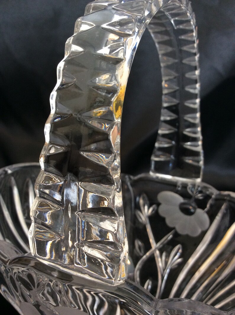 Crystal Basket With Diamond Handle and Etched Flower Etsy