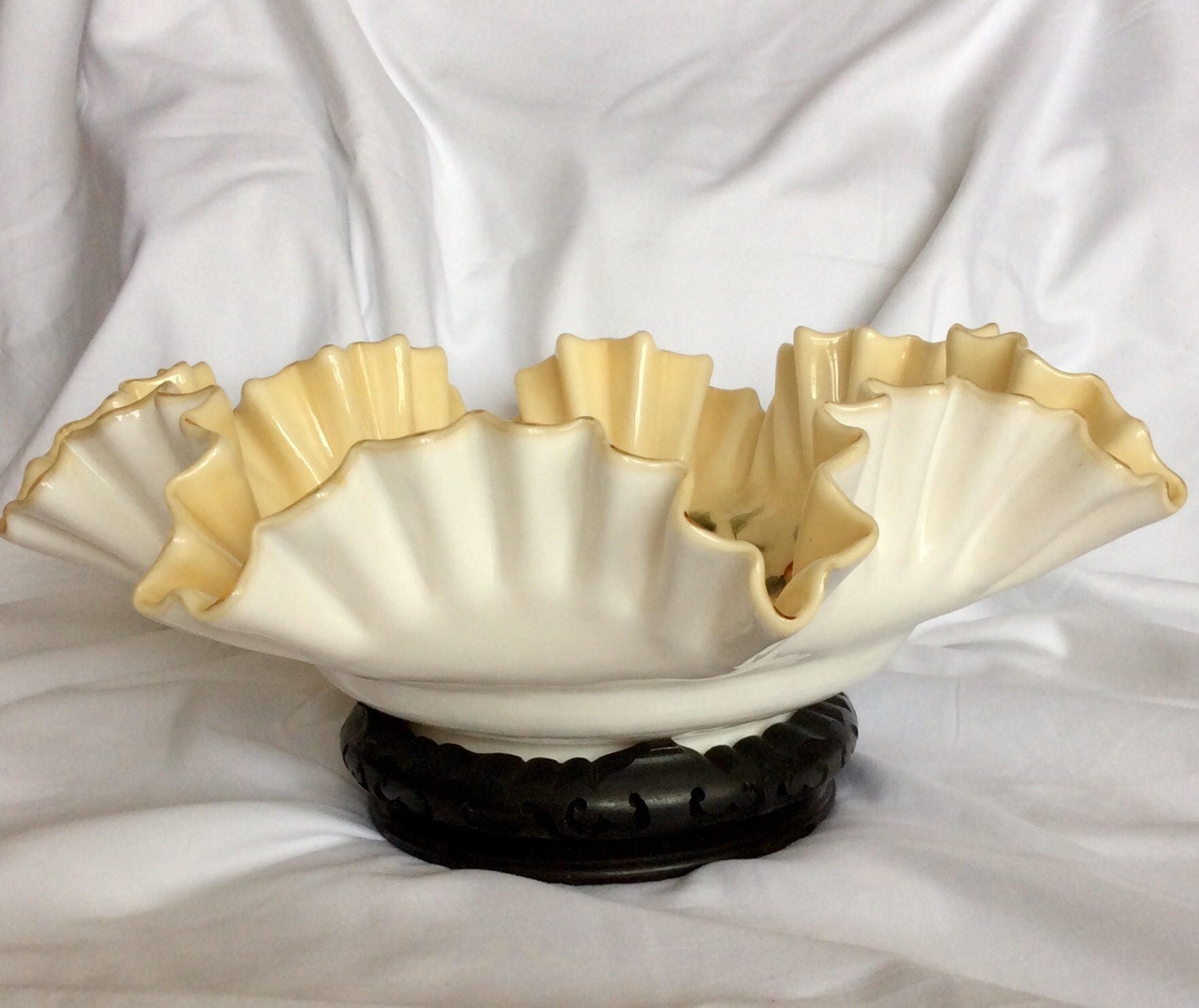 Ruffle Fluted Rim Cased Glass Bowl Etsy