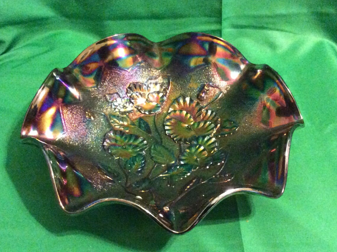 Imperial Pansy Purple Carnival Glass Bowl 4624 Etsy
