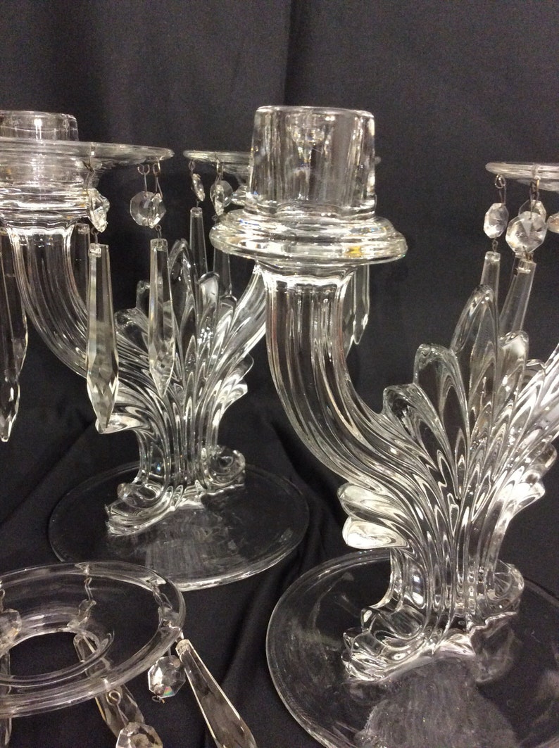 Crystal Two Arm Candelabras With Prisms and Bobeches Fostoria Etsy