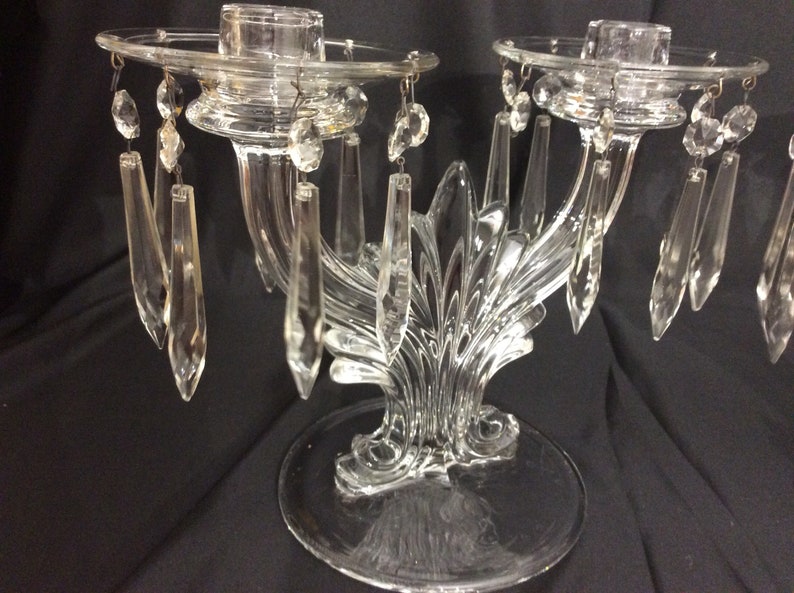 Crystal Two Arm Candelabras With Prisms and Bobeches Fostoria Etsy