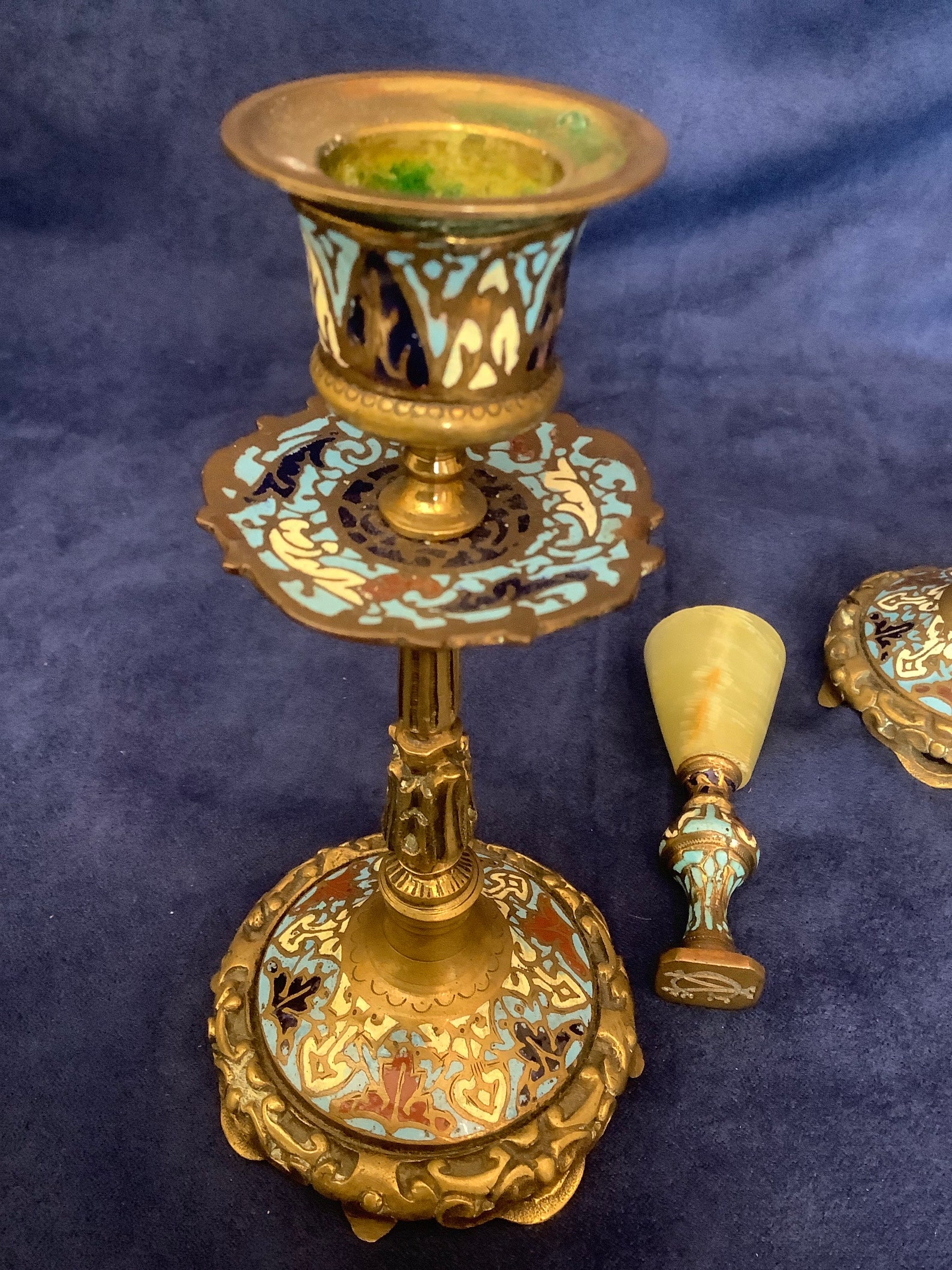 EM Antique Cloisonne Brass Enamel Candlestick Holders and CY Etsy