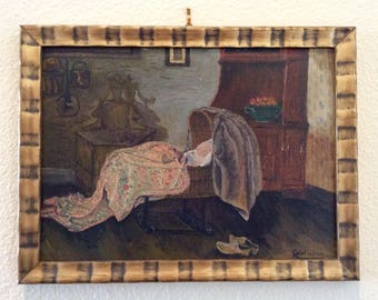 Hartmann Infant in bassenet painting on cardboard