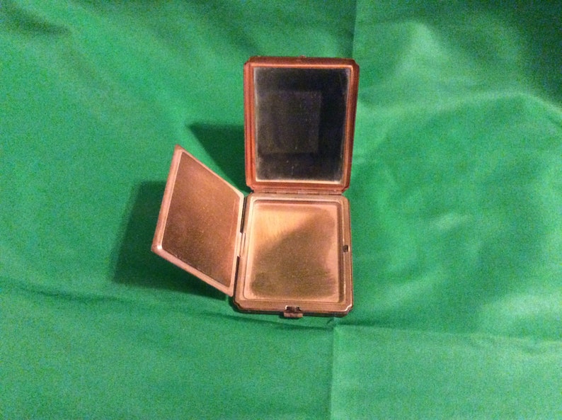 Vintage Copper square compact with mirror floral etched Etsy