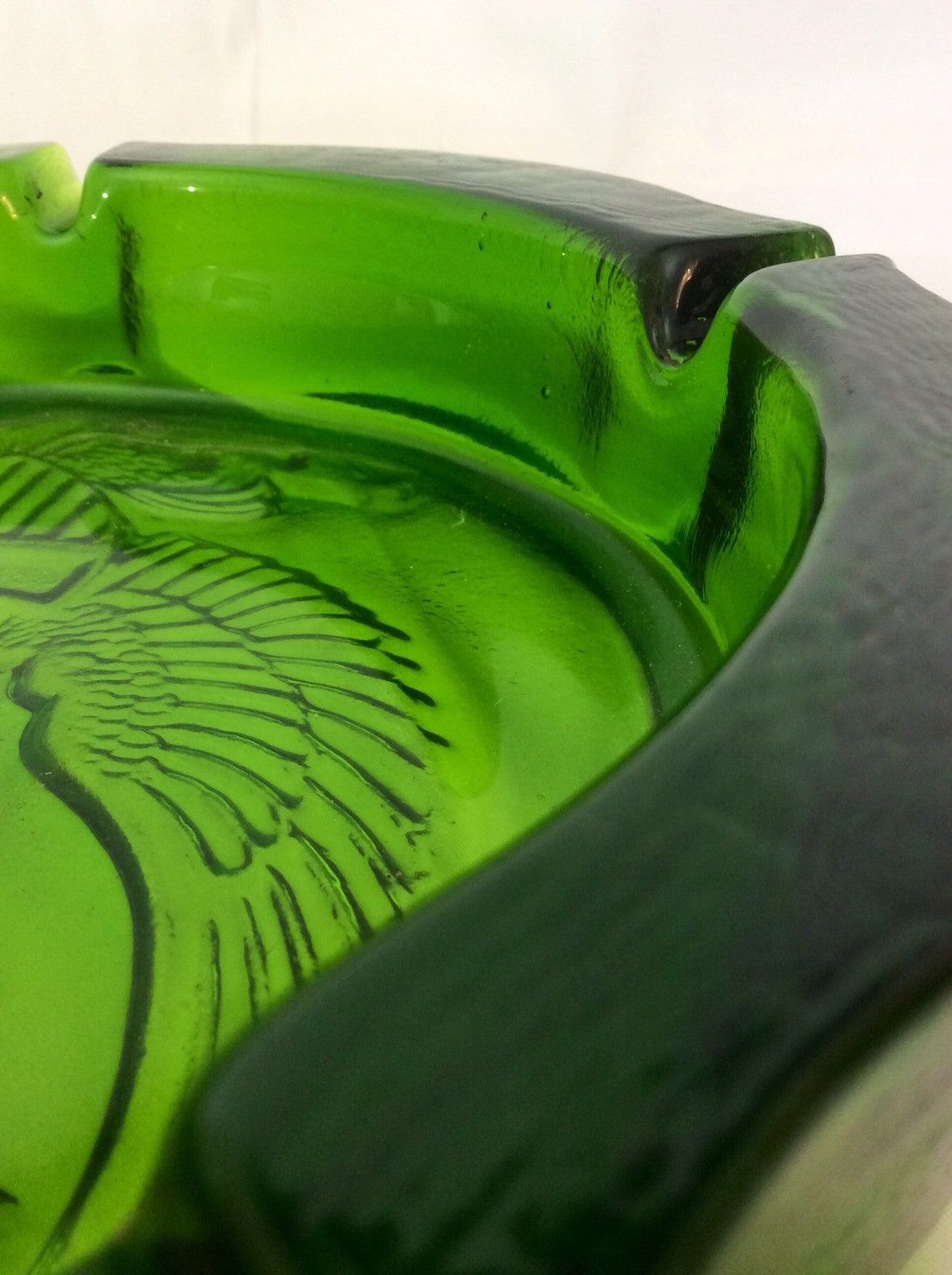Vintage Indiana Glass Green Glass Eagle Shield 7 Stars Ashtray Etsy