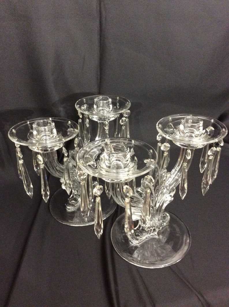 Crystal Two Arm Candelabras With Prisms and Bobeches Fostoria Etsy