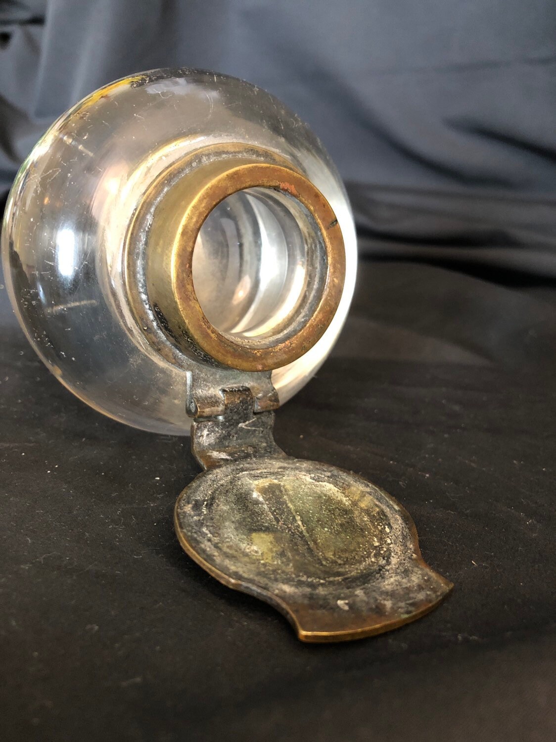 Vintage blown glass Ink well with brass flip cover Etsy