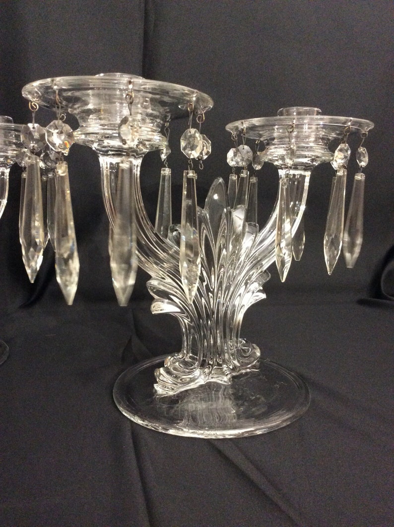 Crystal Two Arm Candelabras With Prisms and Bobeches Fostoria Etsy