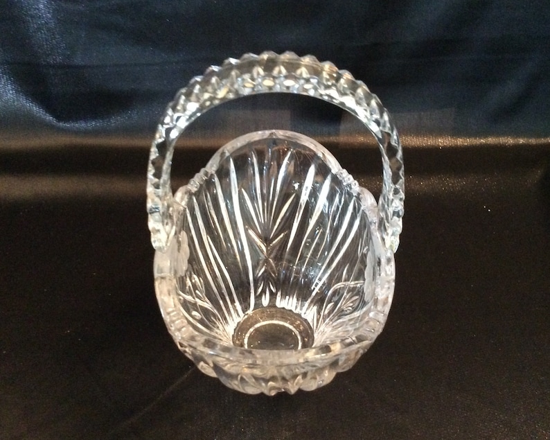 Crystal basket with diamond handle and etched flower Etsy
