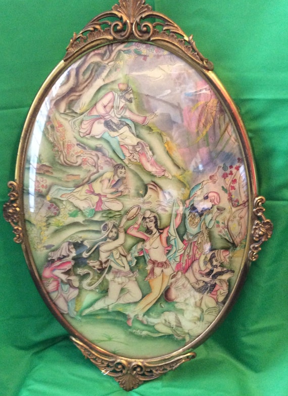 Victorian Oval Brass Picture Frame Convex Glass A