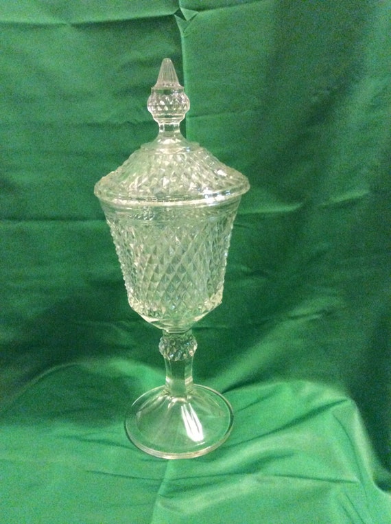 Diamond Point Apothecary Pedestal Candy Dish With Lid Indiana - Clear Glass Pedestal Candy Dish With Lid Diamond Point Apothecary Pedestal Candy Dish With Lid Indiana - Clear Glass Pedestal Candy Dish With Lid