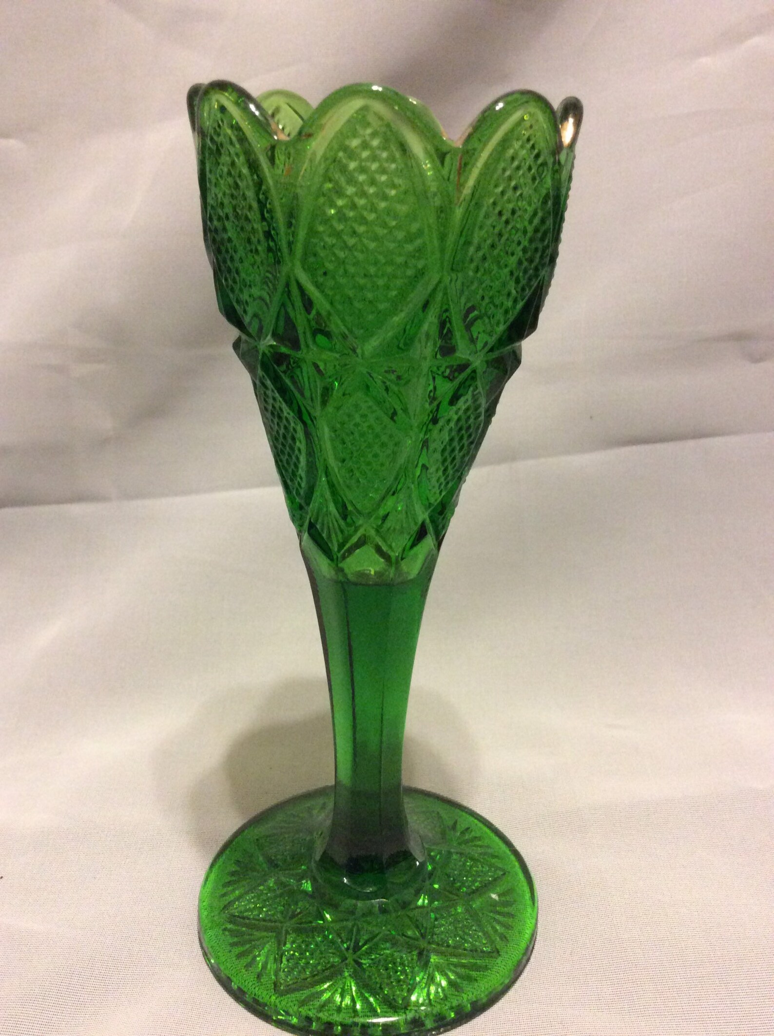 EAPG Emerald Green Flute Vase With Gold Scalloped Rim Ca. Etsy