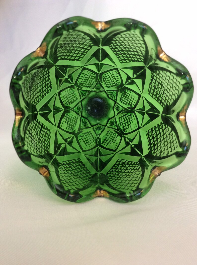 EAPG Emerald Green Flute Vase With Gold Scalloped Rim Ca. Etsy