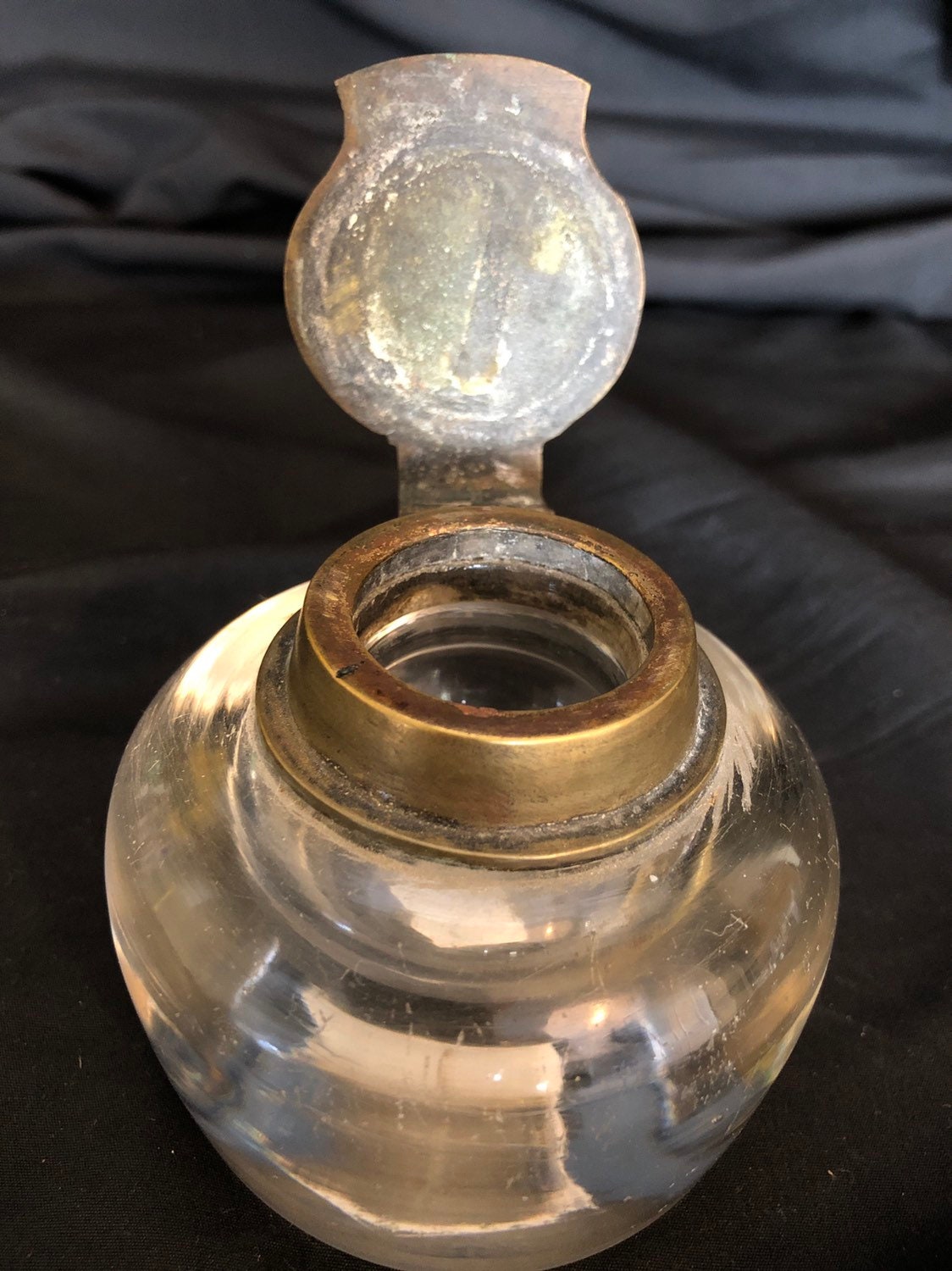 Vintage blown glass Ink well with brass flip cover Etsy