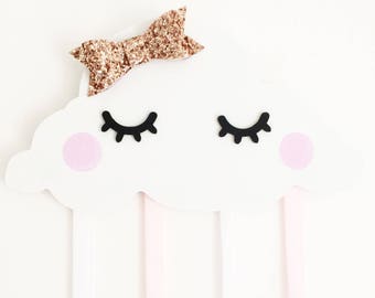 Cloud bow holder, sleepy eyes cloud, hair bow holder, hair accessories, rose gold room decor, bow organiser, cloud room decor, sleepy lashes