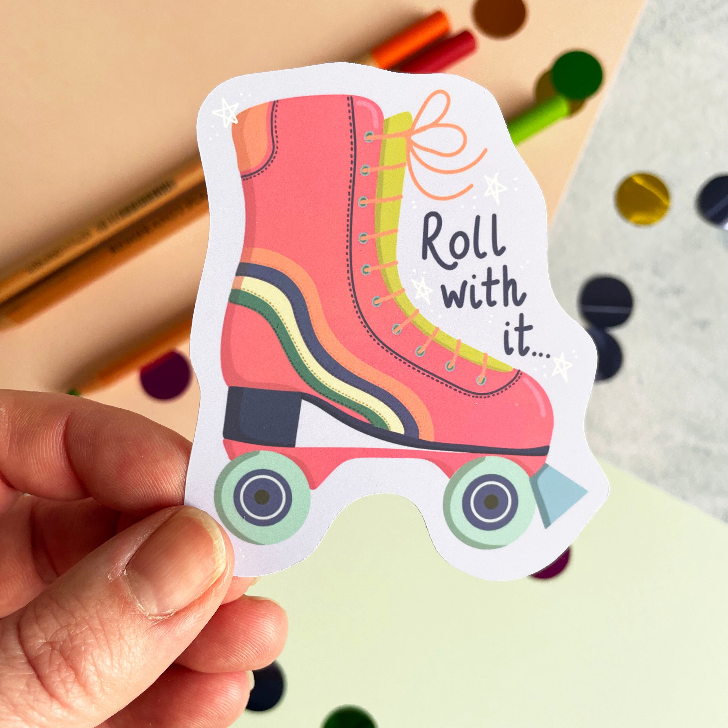 Roller Skate Sticker, Roll With It, Retro Stickers, Skater Girl