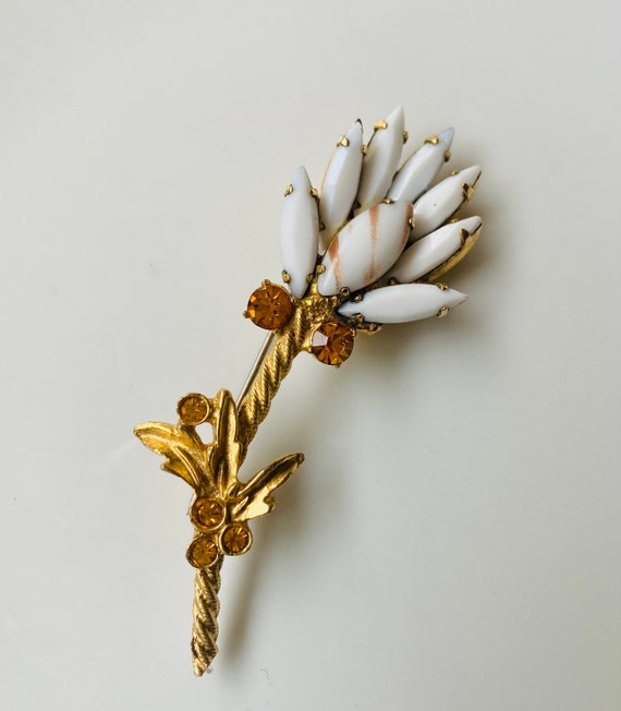 Vintage Milkglass Flower Brooch - image 1