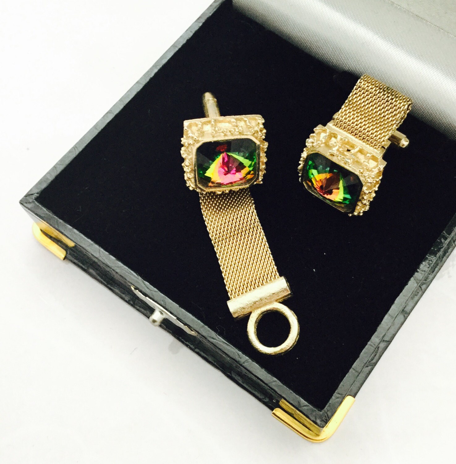 Boutons De Manchette En Pierre Oeil De Chat Verte Pour Homme