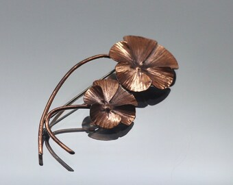 Broche Florale Vintage En Cuivre - Années 1960-1970 - Occasion - Bijou Rétro