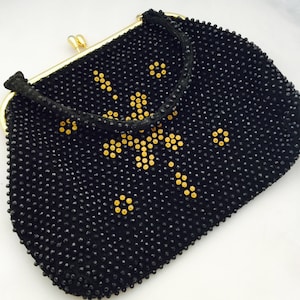 1950&#39;s Black Beaded Evening Bag