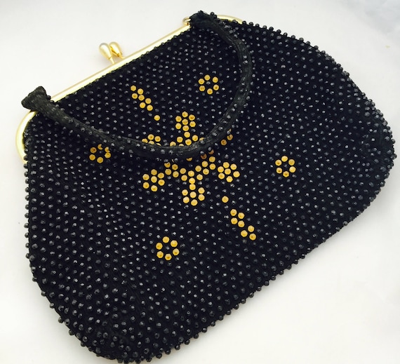 1950's Black Beaded Evening Bag
