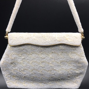 Cream Beaded Vintage Purse