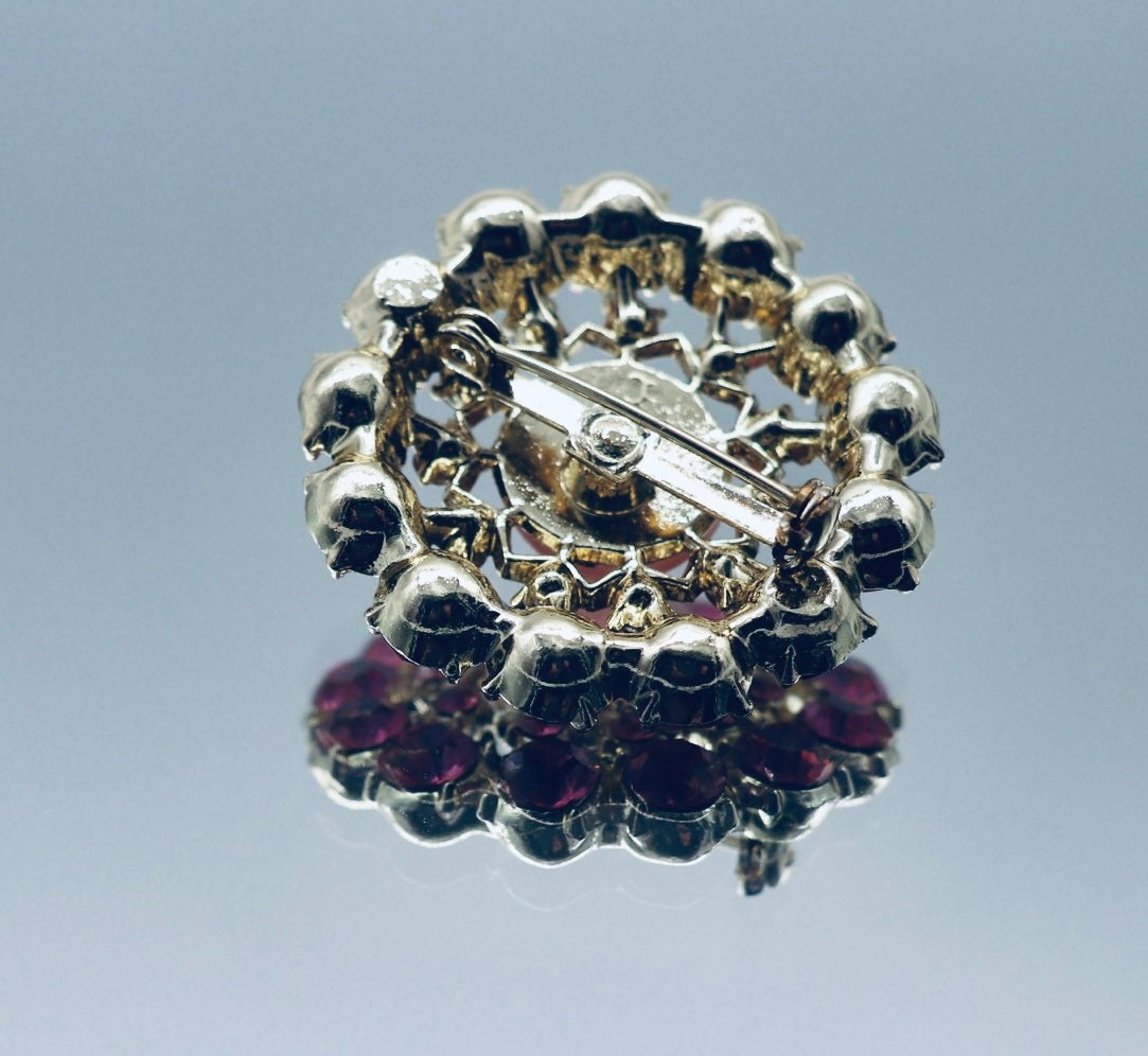 Broche Vintage Strass Rose – Fleur émaillée, Ancienne, Bijou Fantaisie Femme