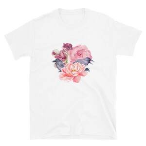 Crow Heart Short-Sleeve Unisex T-Shirt, Crows Flower Shirt, Floral Crow T-shirt, Valentines T-shirt, Valentines Bird Shirt, Crow Shirt