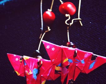 Earrings sleepers origami red Butterfly