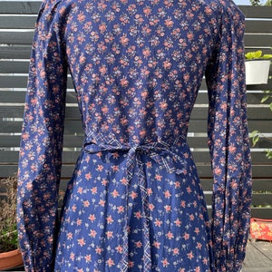 70's Gunne Sax Midnight Blue Floral Button Down Dress With Velvet Trim ...