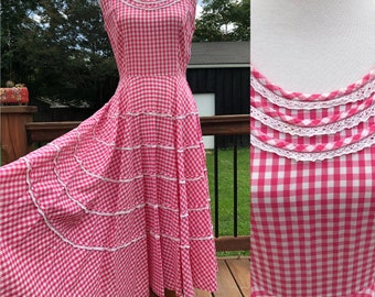 50's Betty Hartford Bubble Gum Pink Gingham Dress Sz S/M