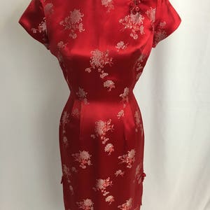 Beautiful 50&#39;s Cherry Red Silk Royal Hawaiian Cheongsam Dress