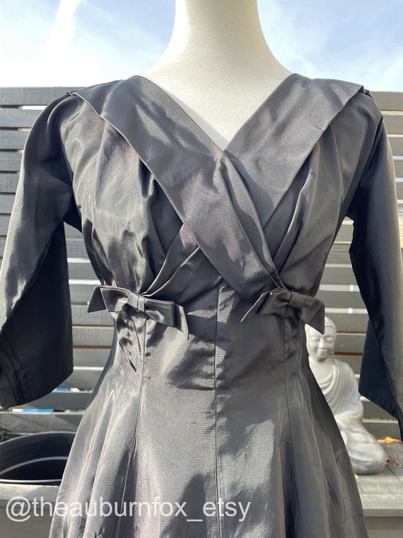 50's/60's Leslie Fay Black Taffeta Dress Sz S/M - image 2