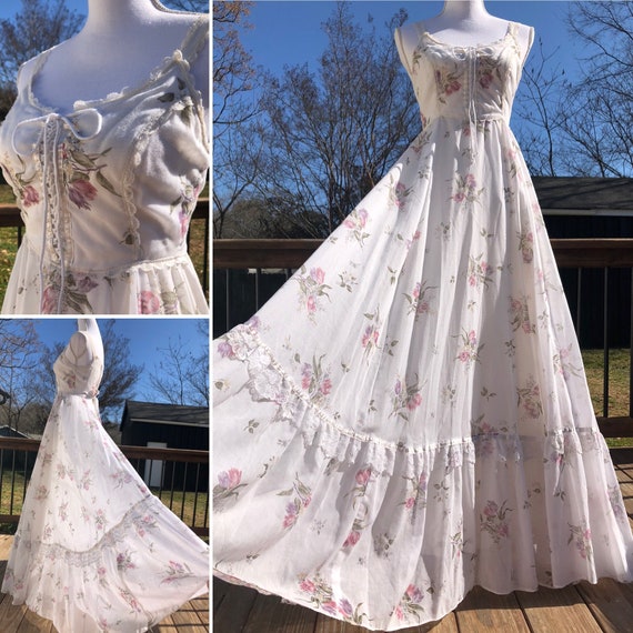 70's Gunne Sax Heavenly White Floral Maxi Sundress