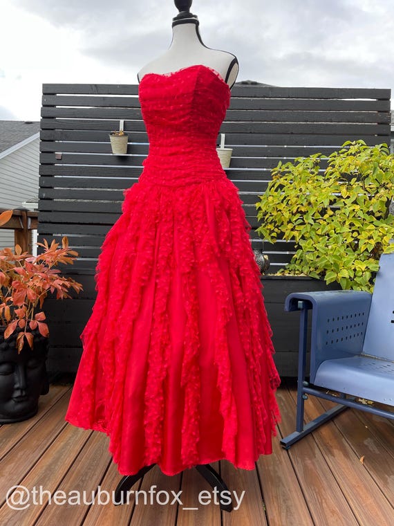 80's Red Polka Dot Lace Strapless Dress by Nadine Sz XS 80's Red Polka Dot Lace Strapless Dress by Nadine Sz XS