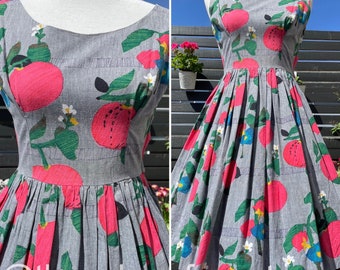50's Grey Pomegranate Sundress Sz S