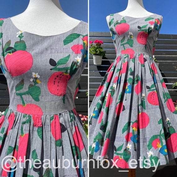 50's Grey Pomegranate Sundress Sz S - image 1