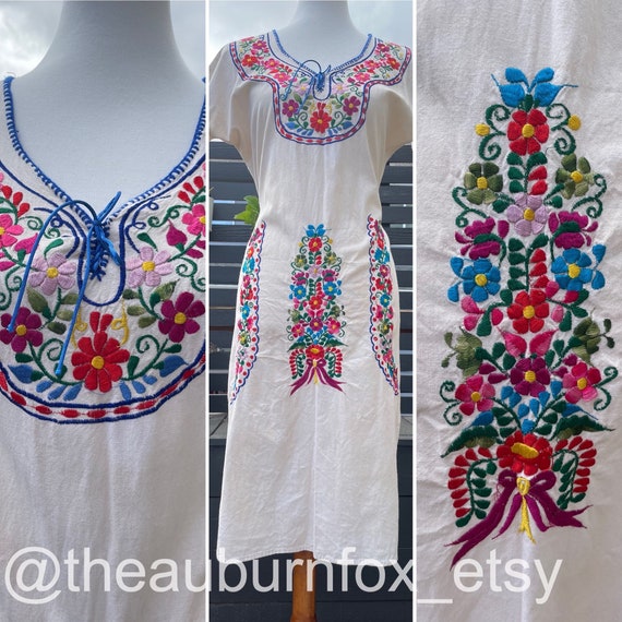 Vintage Embroidered Folk Dress Sz M - image 1