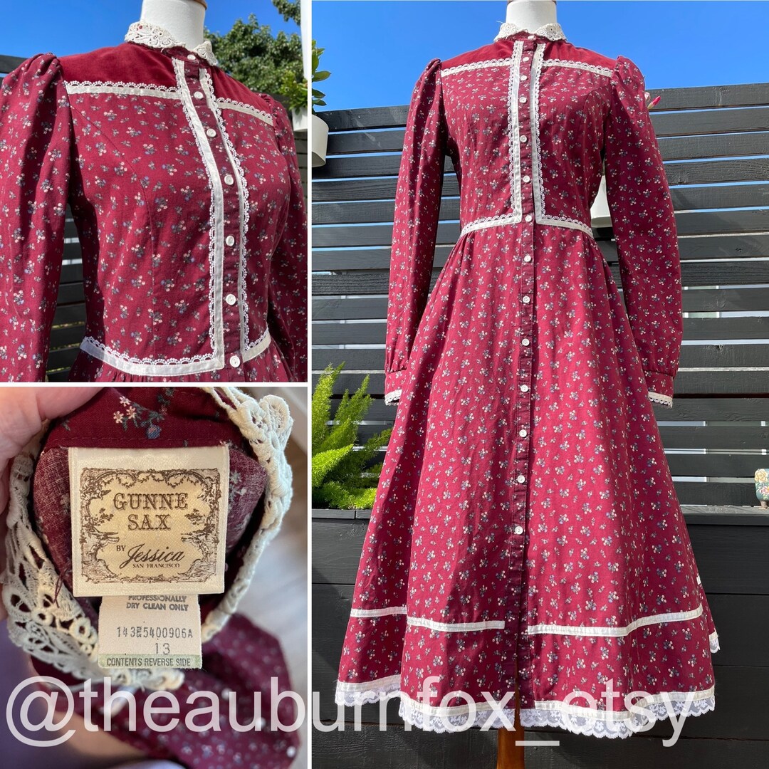 70's Gunne Sax Cranberry Floral Button Down Midi Dress Sz 13 - Etsy