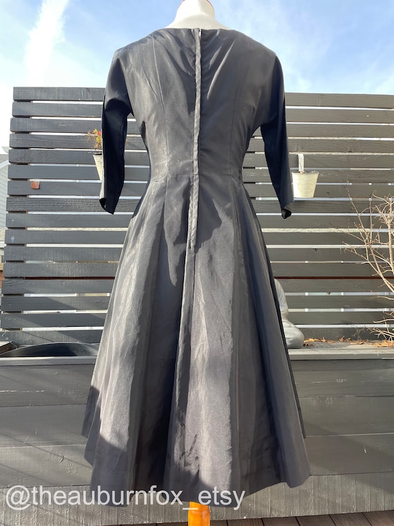 50's/60's Leslie Fay Black Taffeta Dress Sz S/M - image 6