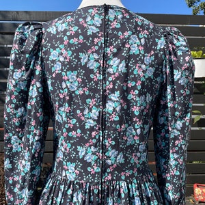 80's Laura Ashley Midnight Floral Midi Dress Sz M image 6