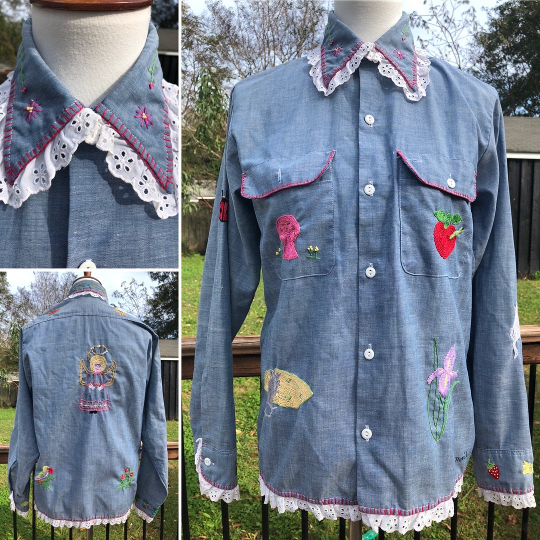 70s 70年代 BIG MAC JCPenney chambray shirt Vintage 70's Jcpenney BIG MAC Chambray EMBROIDERED Rooster