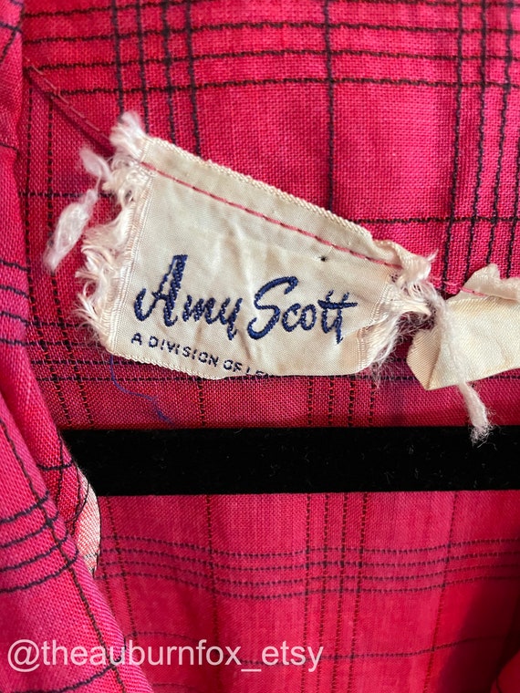 50's Raspberry Red Crisscross Pattern Button Down… - image 10