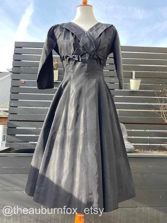 50's/60's Leslie Fay Black Taffeta Dress Sz S/M - image 3
