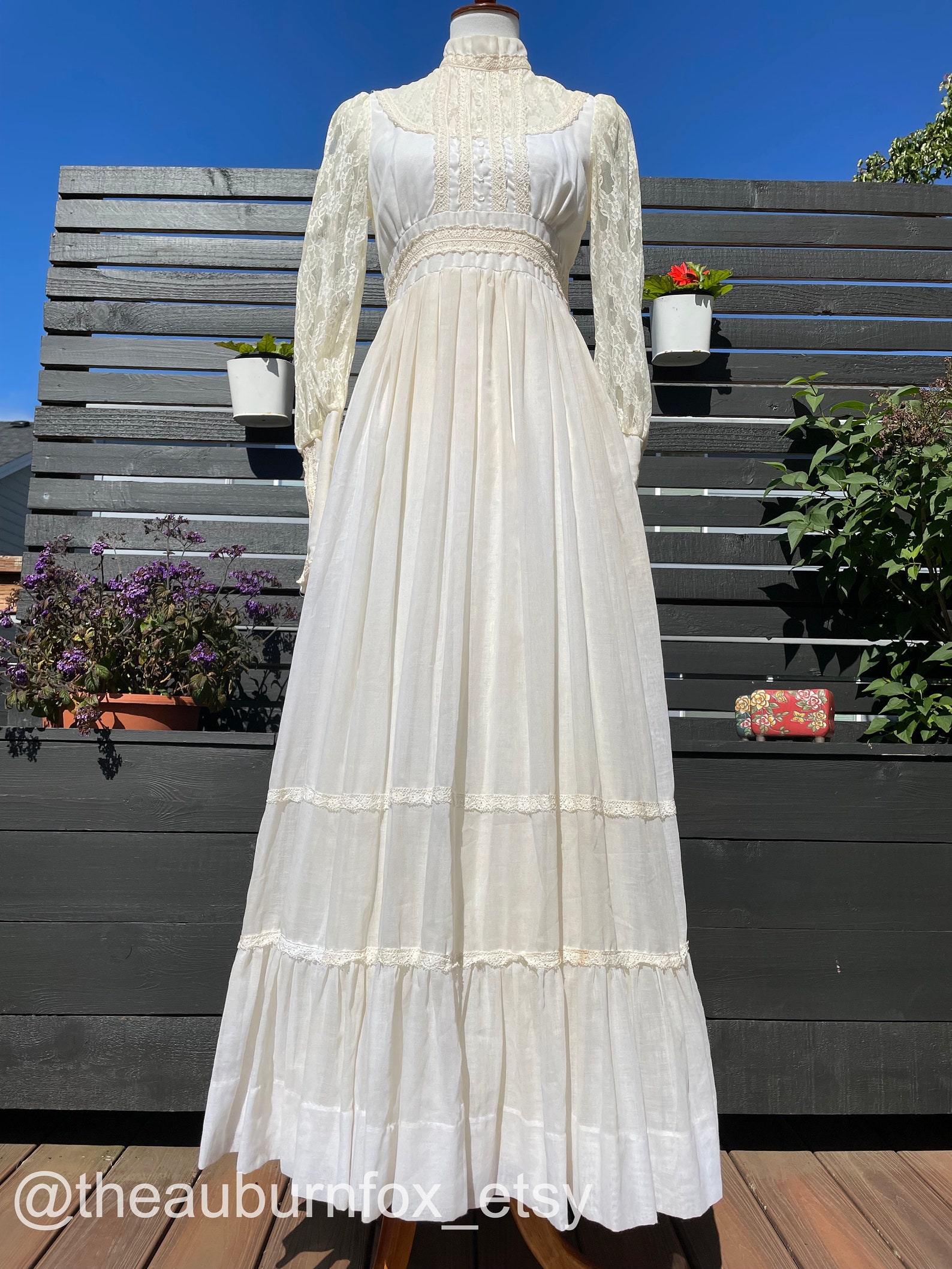 70's Gunne Sax Cream Maxi Dress With Lace Detail Sz 11 - Etsy