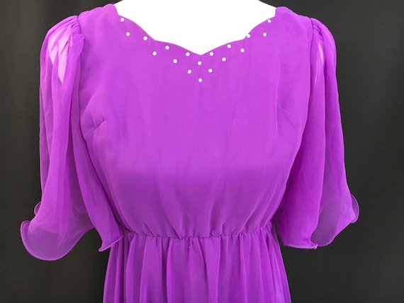 70's Violet Chiffon Mike Benet Midi Dress - image 3