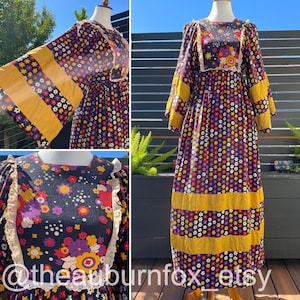 70&#39;s Hippie Flower Power Maxi Dress Sz S