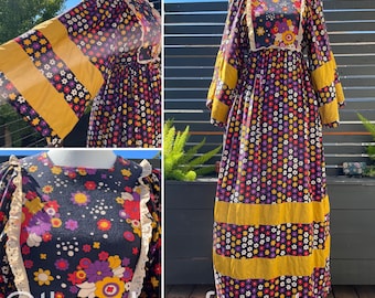 70's Hippie Flower Power Maxi Dress Sz S