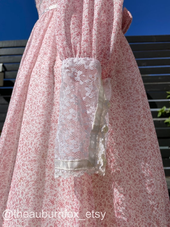 70's Gunne Sax Pink Floral & Lace Maxi Dress Sz 11 - image 6